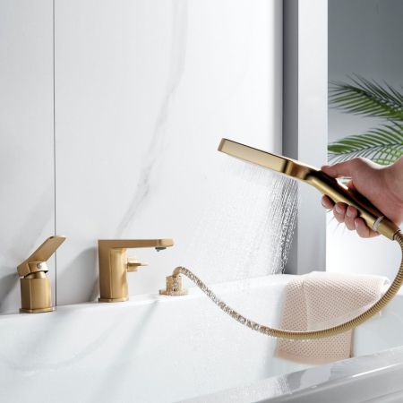 Смеситель на борт ванны Shevanik S9912G, золотой сатин, артикул S9912G