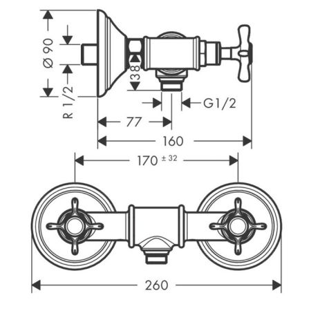 AX Montreux Смеситель для душа, с двумя рукоятками, настенный, цвет: шлифованный никель