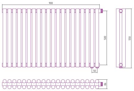 Отопительный радиатор ЭСТЕТ-11 н/ж EU50 500х900 / 20 сек (МУАР Темный Титан), артикул 15-0312-5020