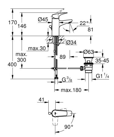 Смеситель для раковины GROHE Start Flow однорычажный, хром (23769000)
