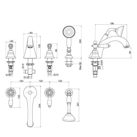 FIMA|Carlo Frattini Herend Смеситель на борт ванны, с душевым комплектом, цвет хром, артикул F5414CR