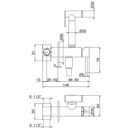Newform Idroscopini Гигенический душ со смесителем, шланг, цвет: хром