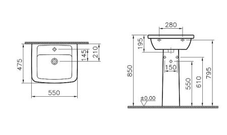 Комплект раковина 55 см Form 300 + пьедестал, артикул 9602B003-7650