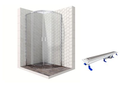 Душевой уголок Ambassador Queen 11011102-ST3, полукруглый, линейный трап, 100х100