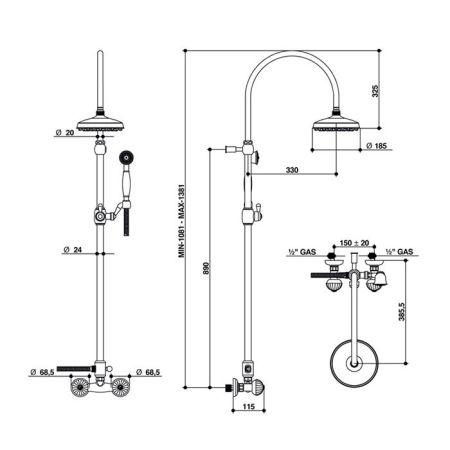 Bongio Radiant Смеситель для душа, цвет золото, артикул 02537OR0D