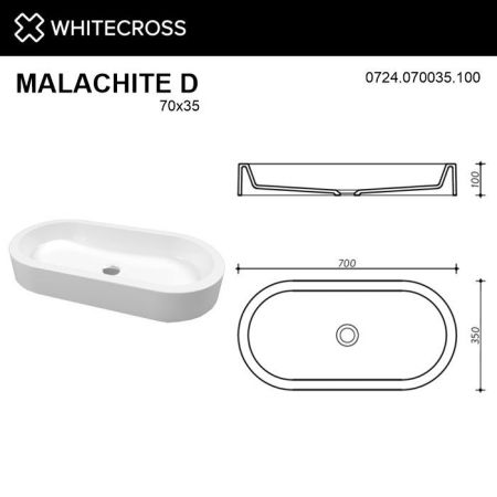 Умывальник WHITECROSS Malachite D 70x35 (белый глянец) иск. камень, артикул 0724.070035.100