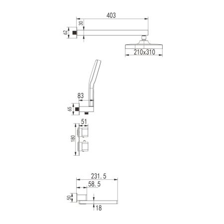 Душевая система с термостатом встраиваемая Rose R1595H, черный