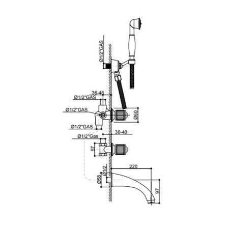 Bongio Cristallo Смеситель для ванны встроенный , с ручной лейкой, изливом, встроенной частью, Цвет: хром/бирюзовый-04, артикул 04530CR04D