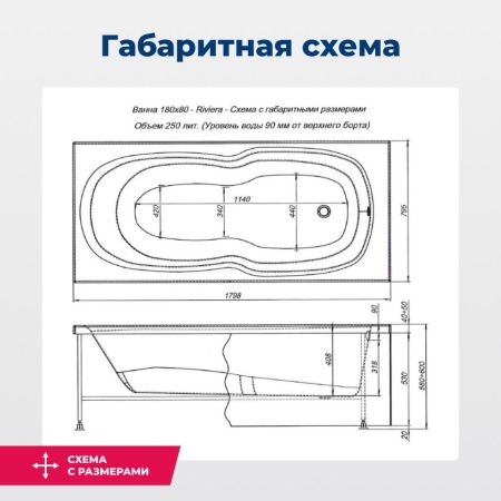 Акриловая ванна Aquanet Riviera 180x80 (с каркасом), артикул 00231080