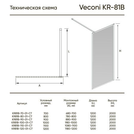 Душевая перегородка Veconi Korato KR-81B, 1000x2000, черный, стекло прозрачное Душевая перегородка Veconi Korato KR-81B, 1000x2000, черный, стекло прозрачное
