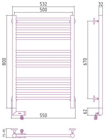 Полотенцесушитель электрический "БОГЕМА 2.0" прямая 800х500 / МЭМ левый (Без покрытия)