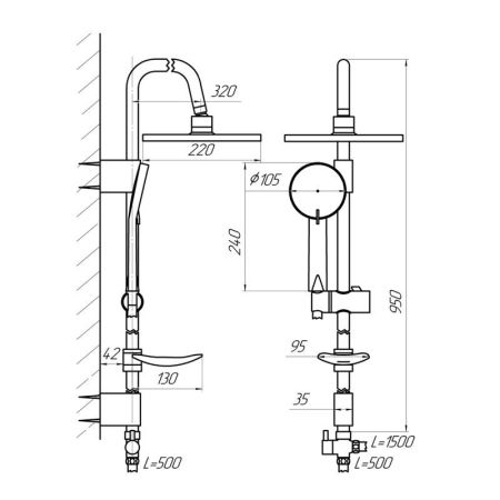 Душевая стойка Сантаком stOmega 1010, хром, артикул 1010