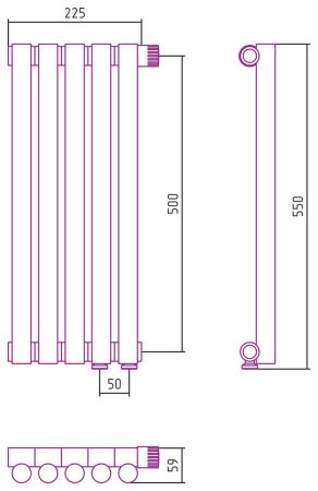 Отопительный радиатор ЭСТЕТ-1 н/ж EU50 правый 500х225 / 5 сек (Состаренная Латунь), артикул 051-0311-5005