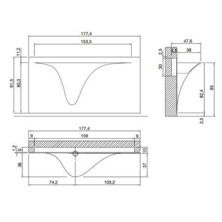 ANTONIO LUPI SILENZIO Раковина встраиваемая в стену 1774х915х476 мм, с подсветкой, донным клап, сифоном, гибким шлангом и трансфор, Corian, цвет белый