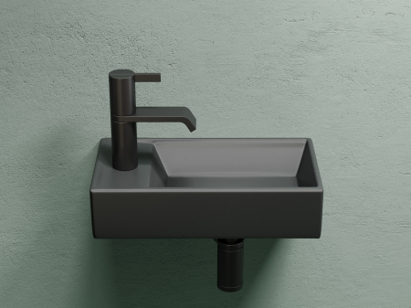 Умывальник подвесной прямоугольный (чаша справа, отверстие под смеситель слева) цвет темный антрацит матовый Элемент (Element) 407x217x100, артикул CN6051RMDH