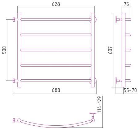 Полотенцесушитель СТИЛЬЕ "Версия-Б2" 500х600 (5) Г 18 (Без покрытия), артикул 00612-5060