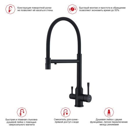 Смеситель для кухни с подключением фильтра Raglo R81.63.06, черный