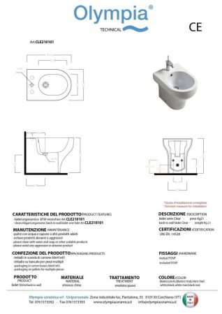 Olympia Clear, напольное биде 50x36xh42, цвет белый глянцевый