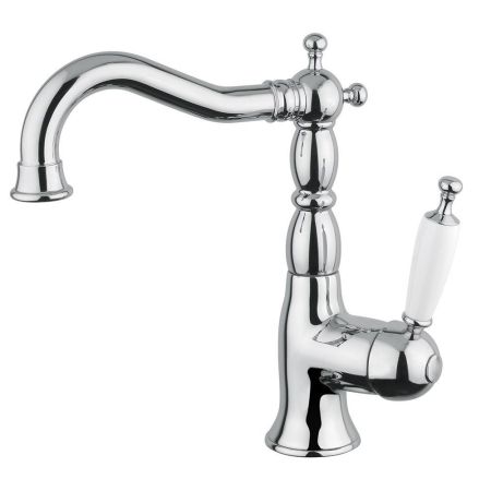 OXFORD Смеситель для раковины моноком., ручка белая, хром, артикул 19134