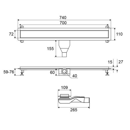 Душевой трап EXCELLENT Stilio 70 см. решетка декоративная (хром), артикул INEX.1515.700.R.SNP