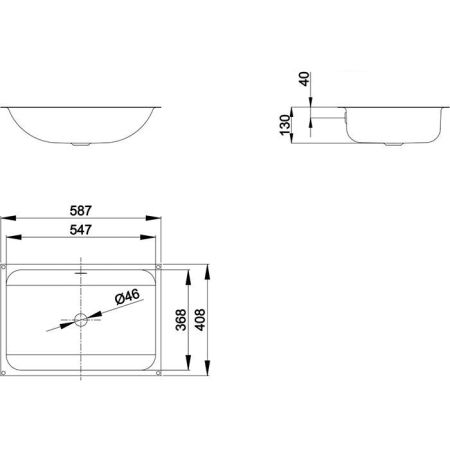 BETTEONE Раковина встраиваемая под столешницу 587х408х130 мм, с шумоизоляцией без отв.под смесит. с переливом., артикул A136-000