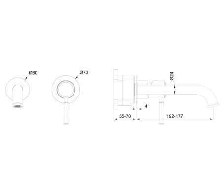 Смеситель для раковины встраиваемый WONZON & WOGHAND TOR, Черный матовый (WW-88869073-MB)