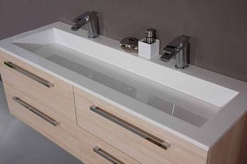 Puris Star Line, раковина из минерального литья усиленная с квадратной чашей на 2 смесителя 1200 мм, цвет белый