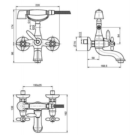 FIMA|Carlo Frattini Olivia Смеситель для ванны внешнего монтажа, с душевым комплектом, цвет хром, артикул F5004CR