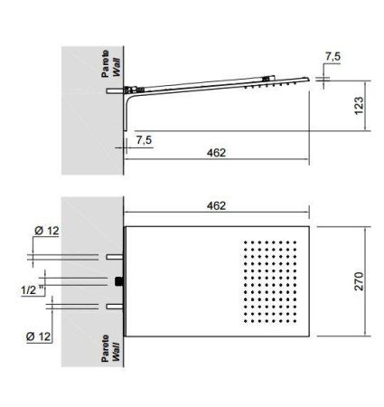 ANTONIO LUPI MEZZAVELA Верхний душ 270x462x123 мм., настенный, сатинированная нержавеющая сталь