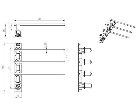 Полотенцесушитель электрический встраиваемый WONZON & WOGHAND DORTMUND, Черный матовый (WW-A363-MB)