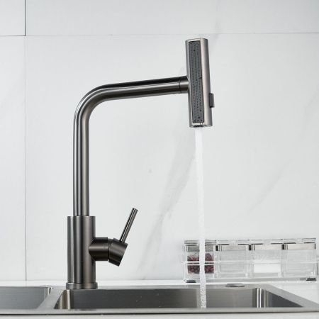 Смеситель для кухни с мультифункциональным изливом Raffine F203T, оружейная сталь, артикул F203T