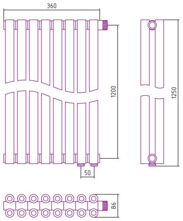 Отопительный радиатор ЭСТЕТ-00 н/ж EU50 1200х360 / 8 сек (Без покрытия)