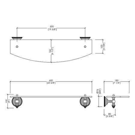 Devon Gemstone Полка стеклянная  600 мм, цвет  никель блестящий, артикул GEM710NK
