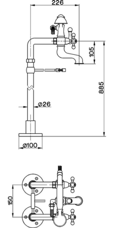 CISAL Arcana Ceramic Смеситель напольный двухвентильный для ванны с ручной лейкой, держателем и шлангом 150 см, цвет хром, артикул AC00420021