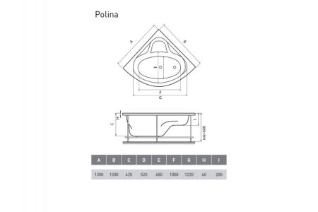 Ванна акриловая угловая Relisan POLINA Гл000001267, 120x120, артикул Гл000001267