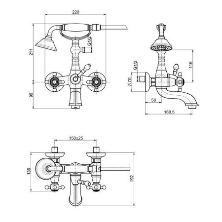 FIMA|Carlo Frattini Elizabeth Смеситель для ванны внешнего монтажа, с душевым комплектом, цвет хром, артикул F5084CR