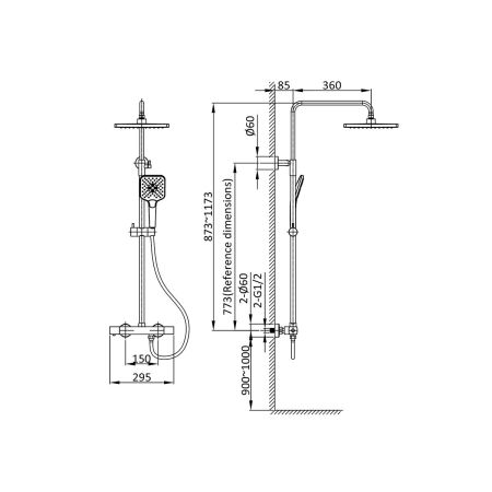 душевые стойки Vincea Душевая стойка Next VSFS-1N0TGM термостатическая без излива, 25см верх душ, вороненая сталь,, артикул VSFS-1N0TGM