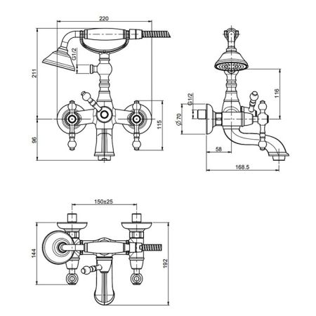 Fima Carlo Frattini Epoque Смеситель для ванны, настенный, с ручным душем, цвет: золото, артикул F5054OR