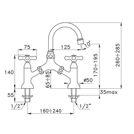 Stella Roma Смеситель для раковины на 2 отверстия 3215, цвет: хром, артикул RM 00001 CR00