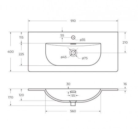 MARINO-CER-MINI База под раковину подвесная с двумя выкатными ящиками, Bianco Opaco, 996x390x500, MARINO-CER-MINI-1000-2C-SO-BO-P, артикул MARINO-CER-MINI-1000-2C-SO-BO-P