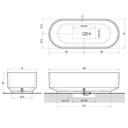 ANTONIO LUPI BORGHI Ванна 1800х750х530 мм., отдельностоящая, с нажимным донным клапаном и сифоном, Icemood, цвет Mostato матовый, артикул BORGHI180 Icemood mostato