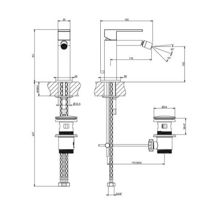 Gessi Rettangolo Смеситель для биде на 1 отверстие, с донным клапаном, цвет: черный, артикул 20007#299