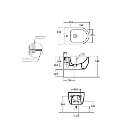 GLOBO Mode Биде подвесное  53х34 см, с 1 отв под смеситель, цвет белый, артикул MES09BI*1