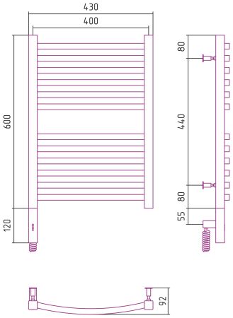 Полотенцесушитель электрический АРКУС 3.0 600х400 МЭМ левый (Золото), артикул 03-5704-6040