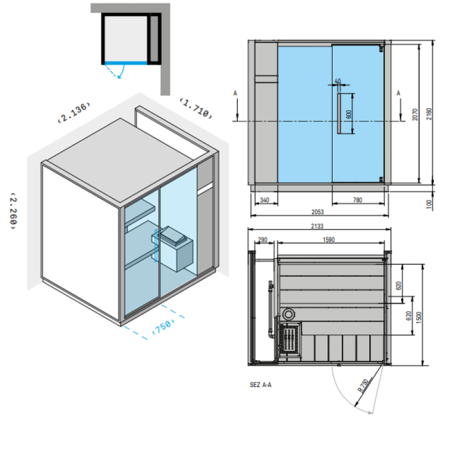 Effegibi One S Сауна угловая R.H., DX, 214x171xh226см, отделка: Soft Sand, артикул LO 50 01 0007