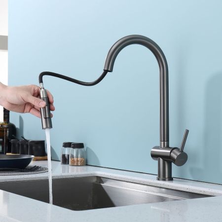 Смеситель для кухни с выдвижным изливом Splenka S204.49.09, графит