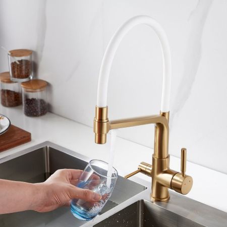 Смеситель для кухни с подключением фильтра воды Rose R658G, золотой сатин