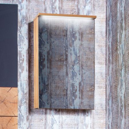 Зеркальный шкаф Бриклаер Форест 50 с подсветкой Антрацит со вставкой Пенёк