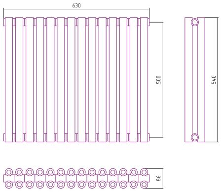 Отопительный радиатор ЭСТЕТ-00 н/ж 500х630 / 14 сек (БЕЛЫЙ), артикул 12-0332-5014