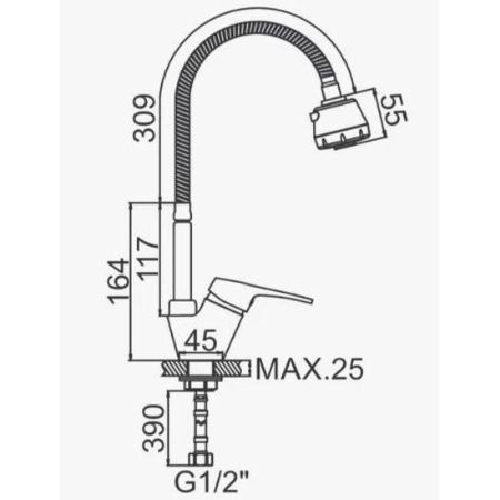 Смеситель для кухни с гибким изливом D-Lin D150422-T, хром